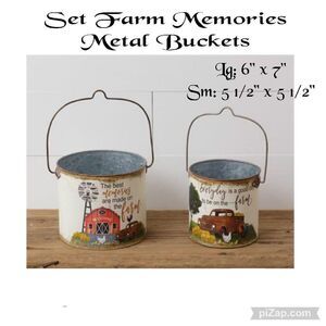 New Primitive Set 2 Farm Memories Metal Buckets by YHD‎